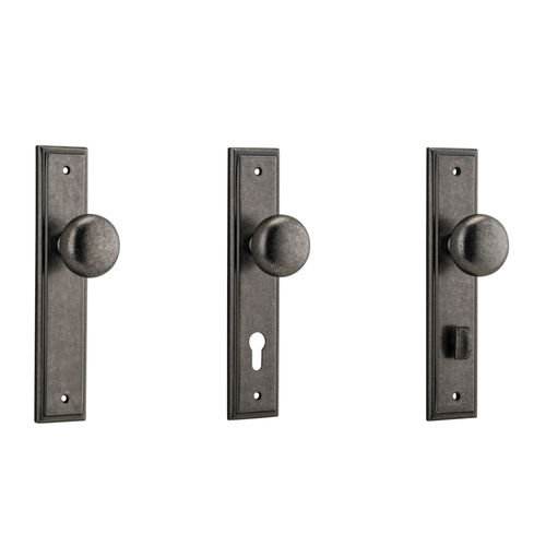 Iver Cambridge Door Knob on Stepped Backplate Distressed Nickel