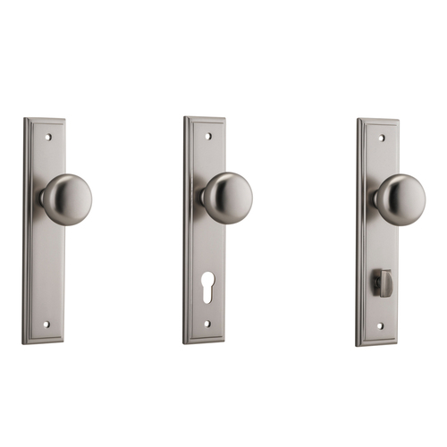 Iver Cambridge Door Knob on Stepped Backplate Satin Nickel