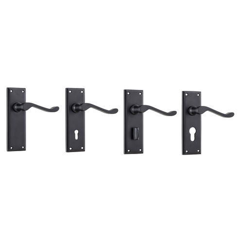 Tradco Camden Door Lever Handle on Rectangular Backplate Matt Black