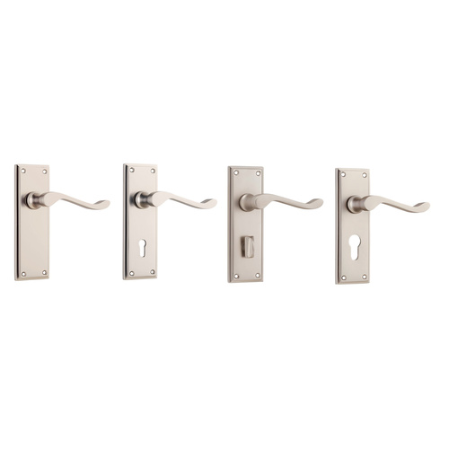 Tradco Camden Door Lever Handle on Rectangular Backplate Satin Nickel