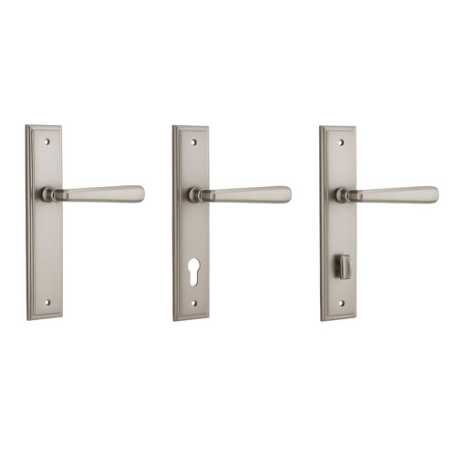Iver Copenhagen Door Lever Handle on Stepped Backplate Satin Nickel