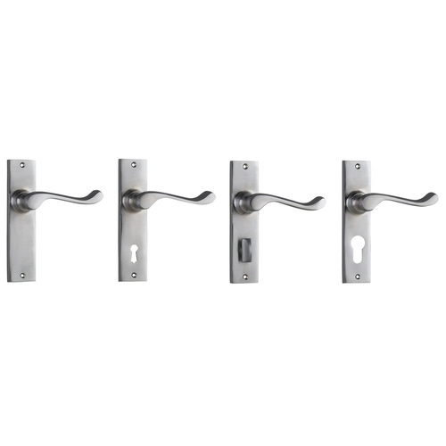 Tradco Fremantle Door Lever Handle on Rectangular Backplate Satin Chrome