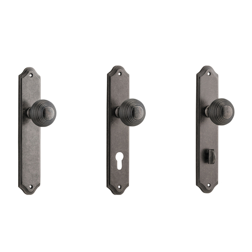 Iver Guildford Door Knob on Shouldered Backplate Distressed Nickel