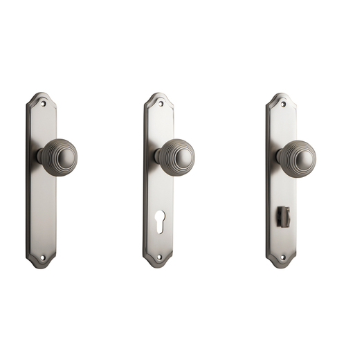 Iver Guildford Door Knob on Shouldered Backplate Satin Nickel