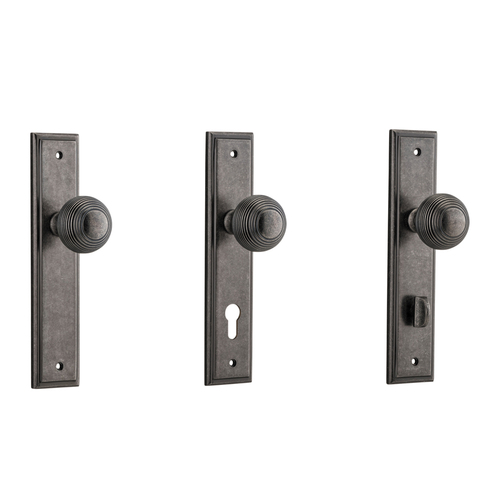 Iver Guildford Door Knob on Stepped Backplate Distressed Nickel