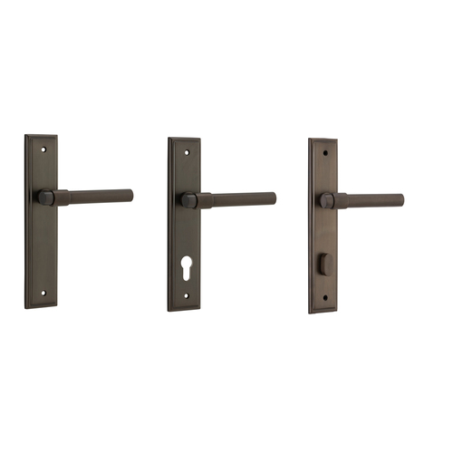 Iver Helsinki Door Lever Handle on Stepped Backplate Signature Brass