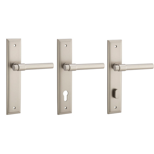Iver Helsinki Door Lever Handle on Stepped Backplate Satin Nickel