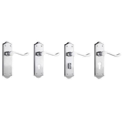 Tradco Henley Door Lever on Long Backplate Satin Chrome - Available in Various Function