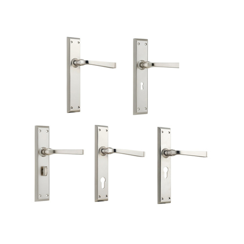 Tradco Menton Lever Door Handle on Long Backplate Satin Nickel