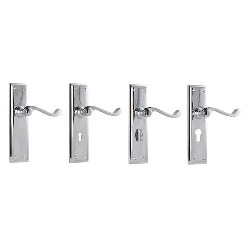 Tradco Milton Lever Door Handle on Long Backplate Chrome Plated