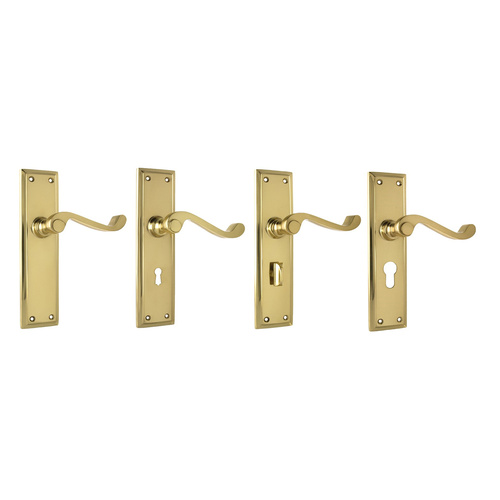 Tradco Milton Lever Door Handle on Long Backplate Polished Brass
