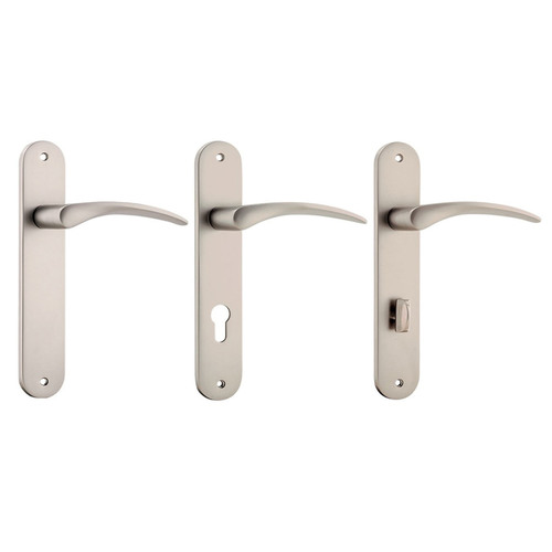 Iver Oxford Door Lever Handle on Oval Backplate Satin Nickel