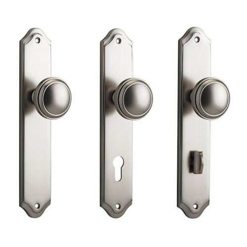 Iver Paddington Door Knob on Shouldered Backplate Satin Nickel