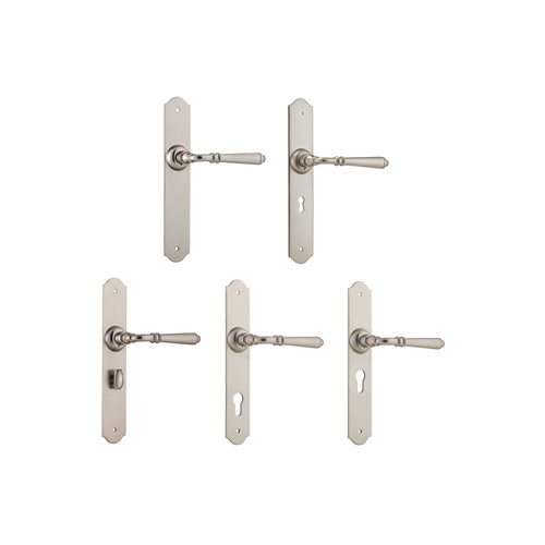 Tradco Reims Lever Door Handle on Long Backplate Satin Nickel