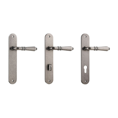 Iver Sarlat Lever Door Handle on Oval Backplate Distressed Nickel