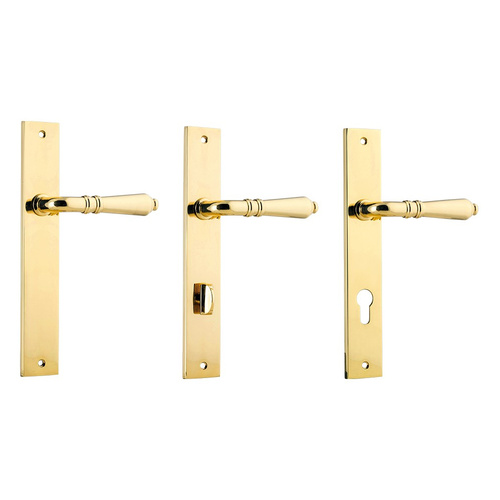 Iver Sarlat Lever Door Handle on Rectangular Backplate Polished Brass