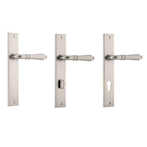 Iver Sarlat Door Lever Handle on Rectangular Backplate Satin Satin Nickel
