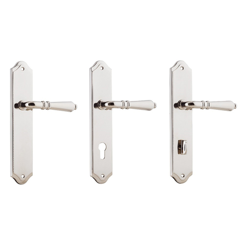 Iver Sarlat Door Lever Handle on Shouldered Backplate Polished Nickel