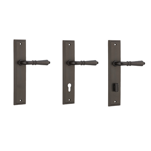 Iver Sarlat Door Lever Handle on Stepped Backplate Signature Brass