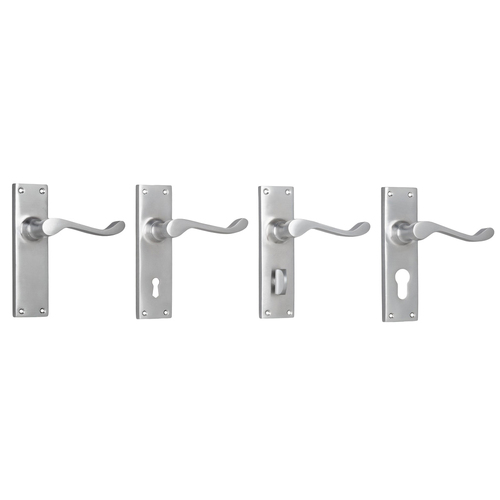 Tradco Victorian Lever Door Handle on Long Backplate Satin Chrome