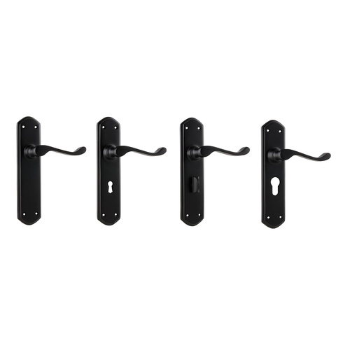 Tradco Windsor Lever Door Handle on Shouldered Backplate Matt Black