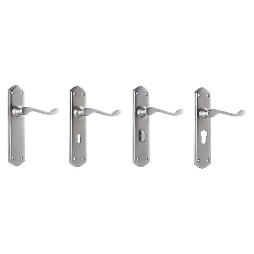 Tradco Windsor Lever Door Handle on Shouldered Backplate Satin Chrome