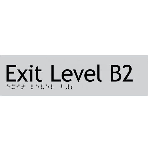AS1428 Compliant Exit Sign B2 SILVER Basement 2 Braille 180x50x3mm