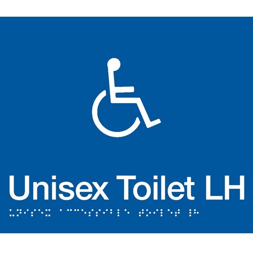 AS1428 Compliant Toilet Sign Disabled Braille LH Transfer DTLH BLUE 210x180mm