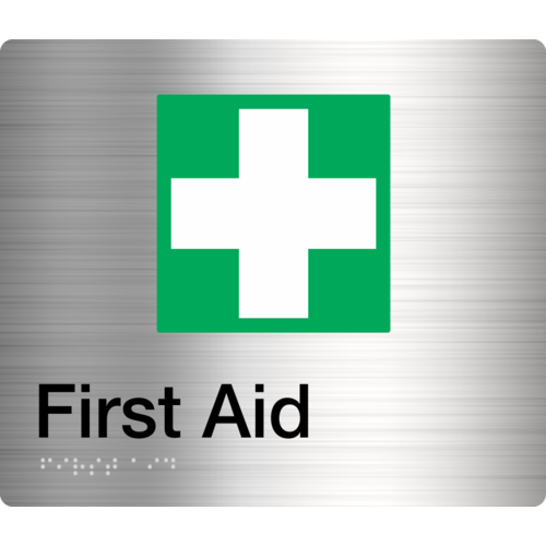 Tim The Sign Man First Aid Braille Sign Green Stainless Steel FA-SS