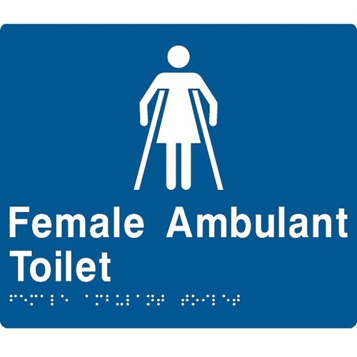 AS1428 Compliant Toilet Sign Female Ambulant Braille FAT BLUE 210x180x3mm