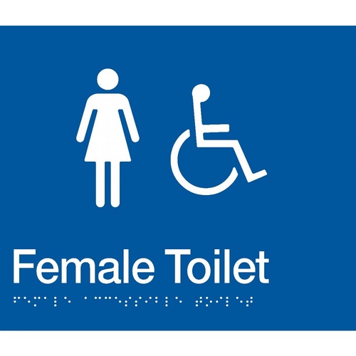 AS1428 Compliant Toilet Sign Female Disabled Braille FDT BLUE 210x180x3mm