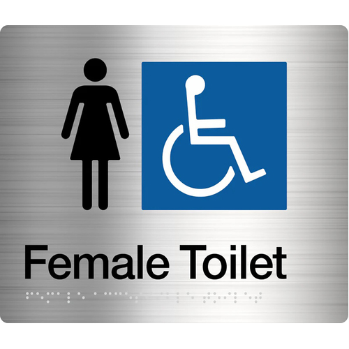 Tim The Sign Man Female Disabled Toilet Left Hand Amenity Sign Braille Stainless Steel FDT/LH-SS