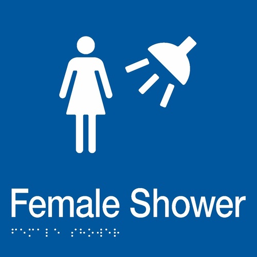 AS1428 Compliant Shower Sign Female Braille BLUE FS 180x180x3mm