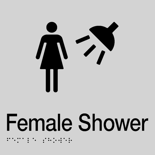 AS1428 Compliant Shower Sign Female Braille SILVER FS 180x180x3mm