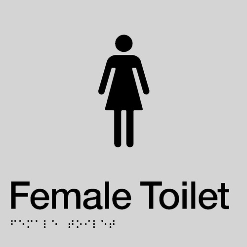 AS1428 Compliant Toilet Sign Female Braille SILVER FT 180x180x3mm
