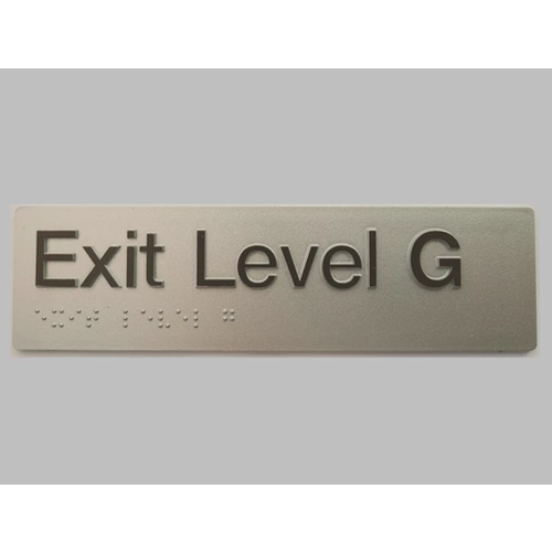 AS1428 Compliant Exit Sign Level G SILVER Ground Level Braille 180x50x3mm
