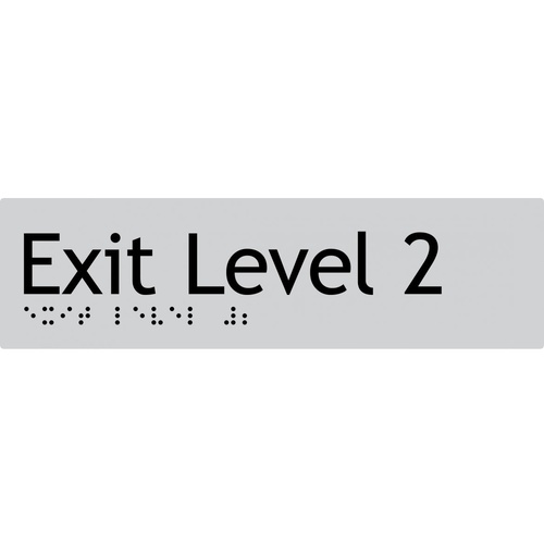 AS1428 Compliant Exit Sign L2 SILVER Level 2 Braille 180x50x3mm