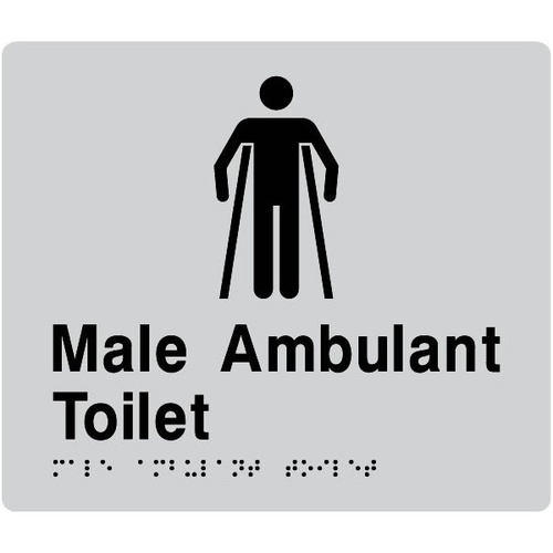AS1428 Compliant Toilet Sign MAT SILVER Male Ambulant Braille 210x180x3mm