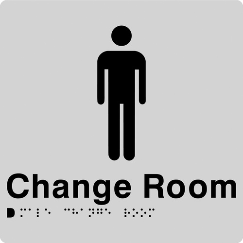 AS1428 Compliant Change Room Sign Male Braille SILVER MCR 180x180x3mm