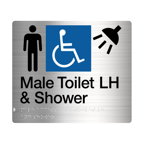 Tim The Sign Man Male Disabled Toilet Left Hand & Shower Sign Braille Stainless Steel MDTS/LH-SS