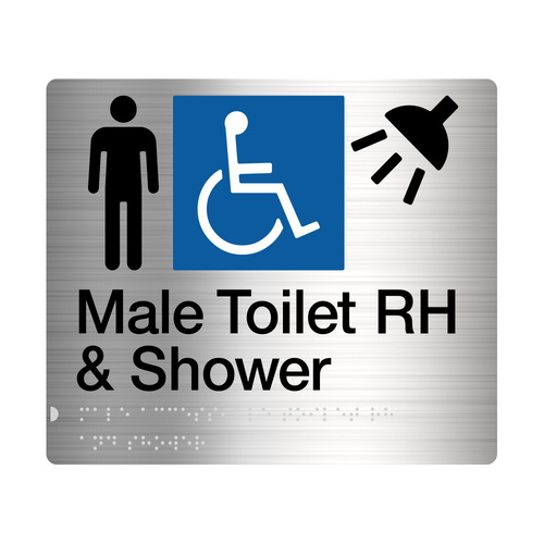 Tim The Sign Man Male Disabled Toilet Right Hand & Shower Sign Braille Stainless Steel MDTS/RH-SS