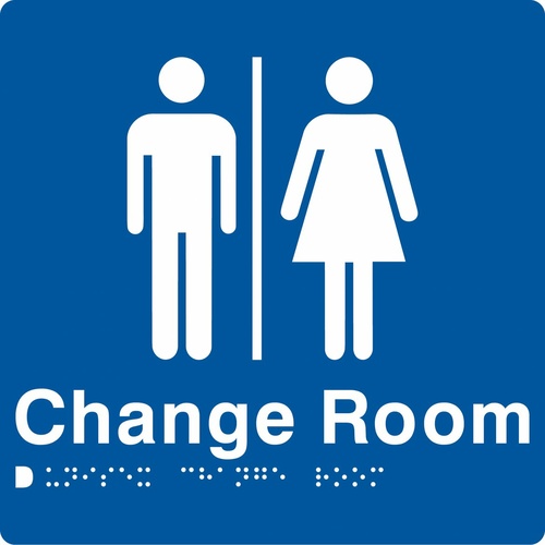 AS1428 Compliant Change Room Sign Unisex Braille BLUE MFCR 180x180x3mm