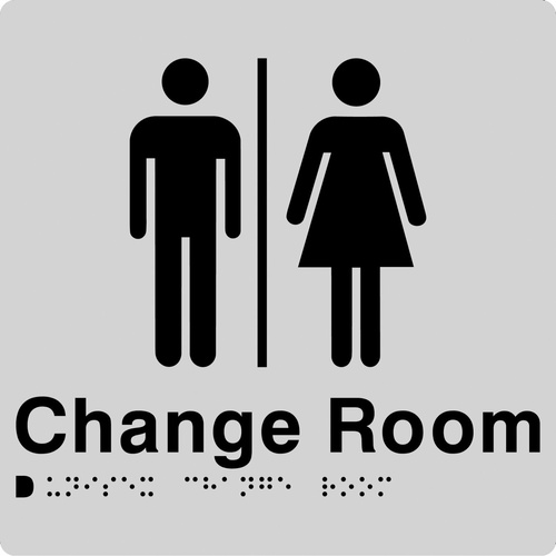 AS1428 Compliant Change Room Sign Unisex Braille SILVER MFCR 180x180x3mm