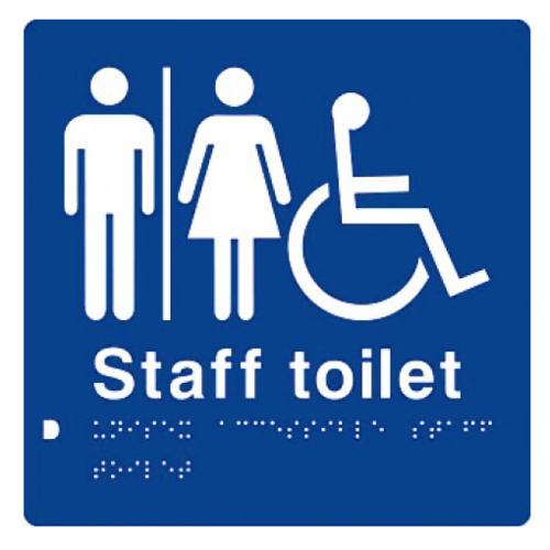 AS1428 Compliant Staff Toilet Sign BLUE Unisex Disabled Braille MFDSffT