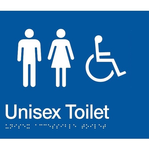 AS1428 Compliant Toilet Sign Unisex Disabled Braille BLUE MFDT 210x180x3mm