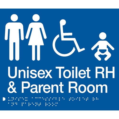 AS1428 Compliant Parent Room Toilet Sign Unisex Disabled BLUE RH MFDTPRH