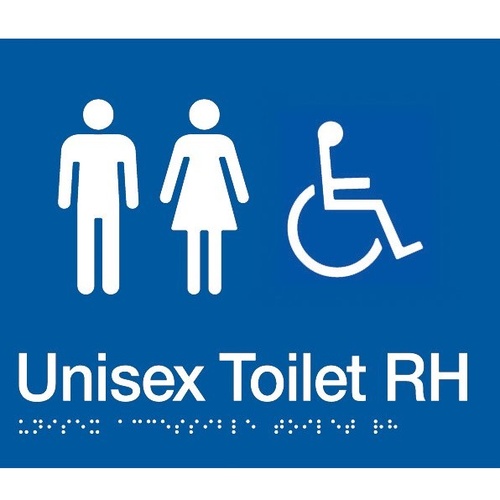 AS1428 Compliant Toilet Sign BLUE Unisex Disabled Braille RH Transfer MFDTRH