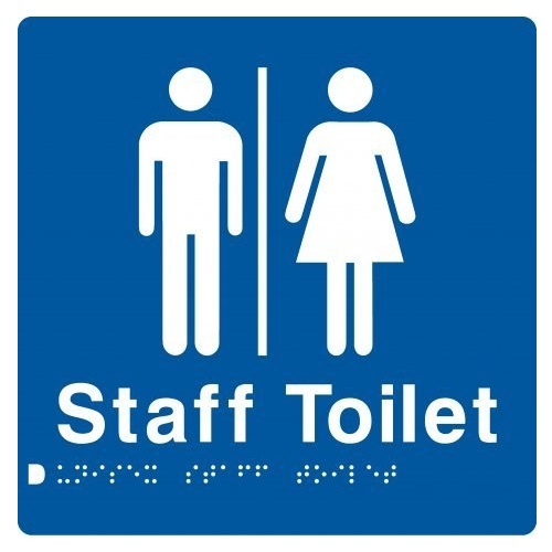 AS1428 Compliant Staff Toilet Sign Unisex Braille BLUE MFSffT 180x180x3mm