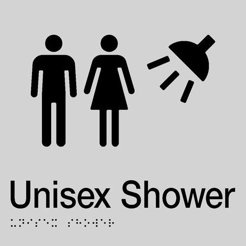 AS1428 Compliant Shower Sign Unisex Braille SILVER MFS 180x180x3mm
