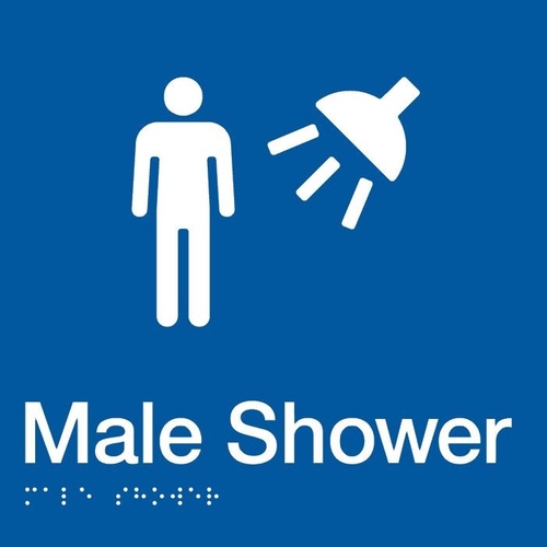 AS1428 Compliant Shower Sign Male Braille BLUE MS 180x180x3mm